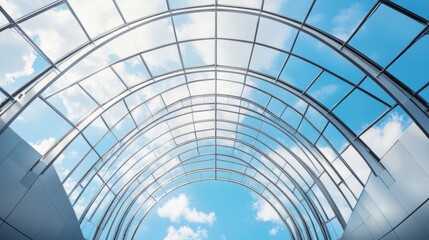 Arched Glass Ceiling Showing Blue Sky And Clouds