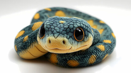 Fototapeta premium This plush snake toy is a bit fluffy, has cute 3D figures, and is white in color