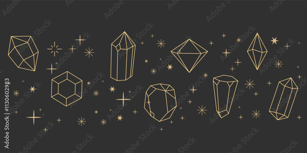 Canvas Prints magic crystal sacred geometry polyhedron celestial esoteric seamless border with gold line gemstone 
