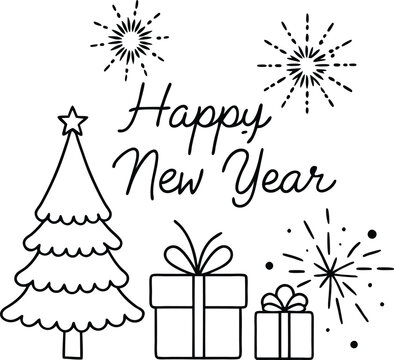 A vibrant New Year card featuring playful doodles and joyful imagery to welcome the new year.