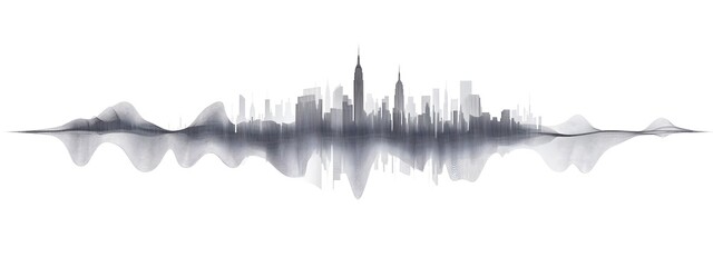 Fototapeta premium Vector design of an audio wave with the silhouette of New York City's skyline in black and white