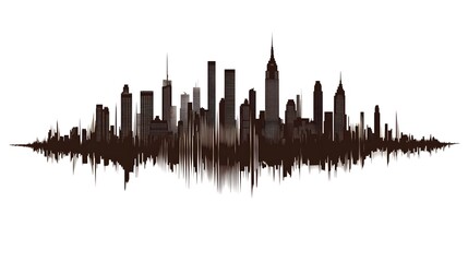 Fototapeta premium Vector design of an audio wave with the silhouette of New York City's skyline in black and white