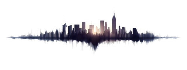 Obraz premium Vector design of an audio wave with the silhouette of New York City's skyline in black and white