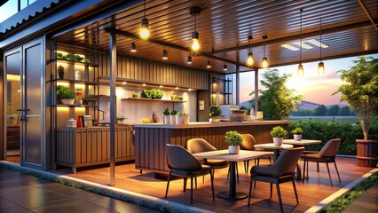 Fototapeta premium 3D Render Coffee Shop Container Cafe Design: Modern Architectural Visualization