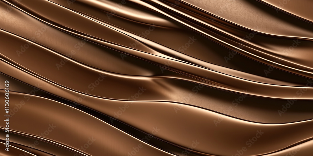 Poster Smooth bronze alloy texture with flowing wave patterns, creating metallic abstract background