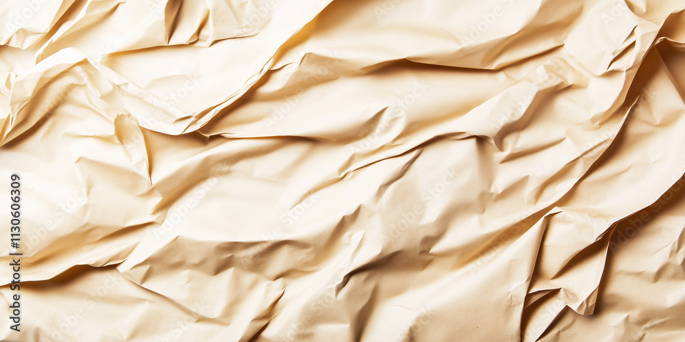 Poster crumpled brown kraft paper texture background with soft shadows