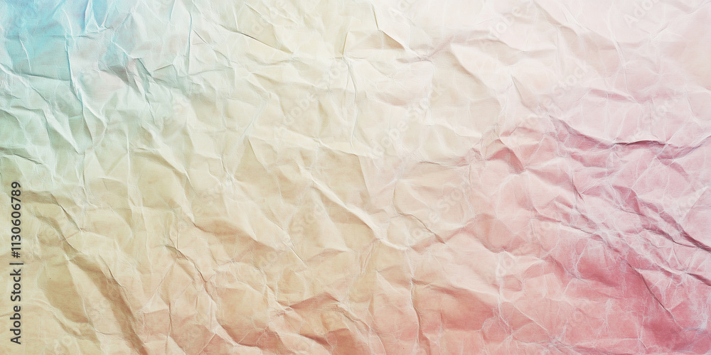 Poster crumpled paper with gradient of pastel colors creates textured background