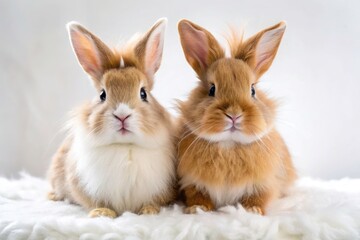 Obraz premium Adorable Bunny Pair: Product Photography of Two Cute Rabbits, Pet Photoshoot, Easter Bunnies, Fluffy Rabbits, Rabbit Images