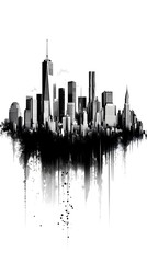 Fototapeta premium Vector design of an audio wave with the silhouette of New York City's skyline in black and white