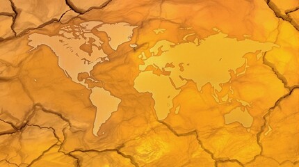 Naklejka premium Global Map on a Cracked, Golden Surface Depicting Earth's Continents