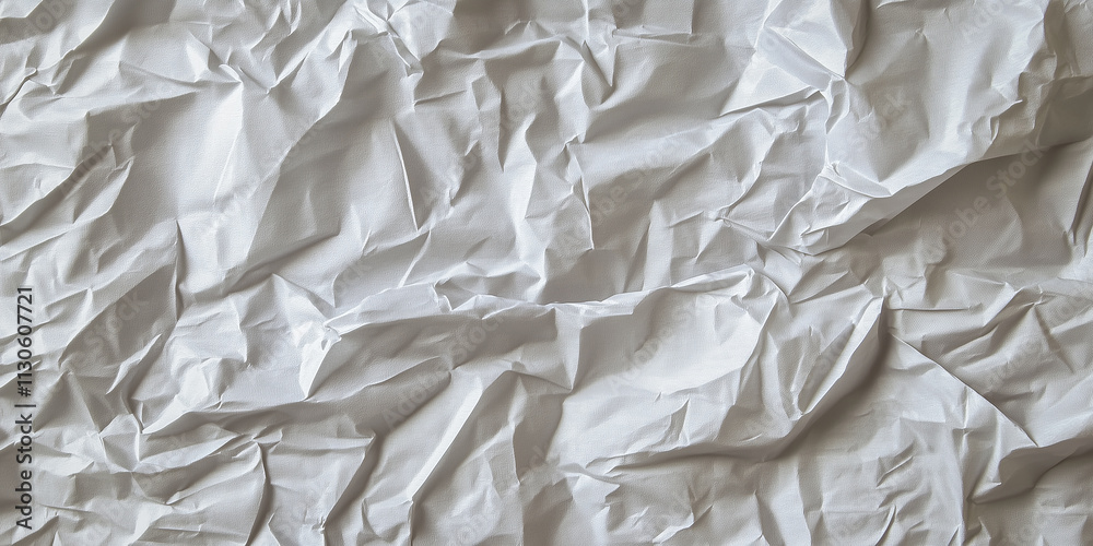 Poster Crumpled white paper texture with soft shadows and creases