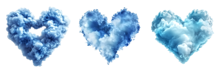 Heart-shaped blue cloud on transparent background. Love or valentine concept