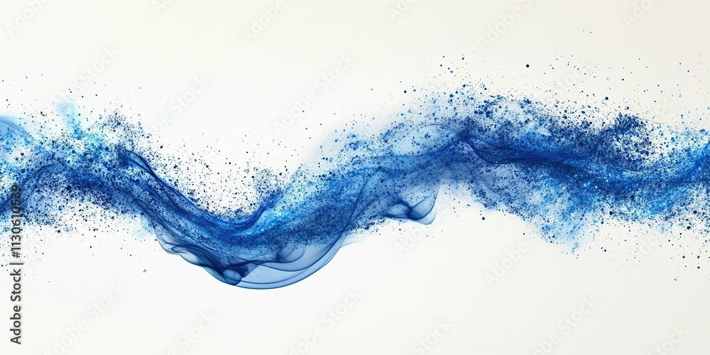 Poster abstract representation of flowing blue waves with dynamic textures and shimmering particles in a mi