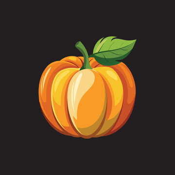 recommend clip art: Orange pumpkin, halloween design, fall or autumn pumpkin illustration with green vine leaves and orange gourd. October harvest season vector.