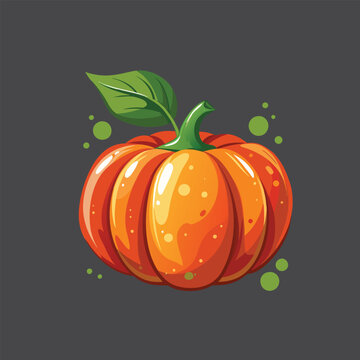 recommend clip art: Orange pumpkin, halloween design, fall or autumn pumpkin illustration with green vine leaves and orange gourd. October harvest season vector.