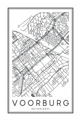 Obraz premium Printable downtown road map poster of the Dutch city of VOORBURG on solid white background with city name