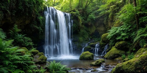beautiful waterfall in the green forest