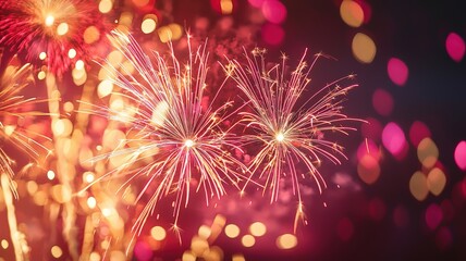 Obraz premium Celebrate the New Year with Fireworks and Anticipation concept. Colorful fireworks display at night