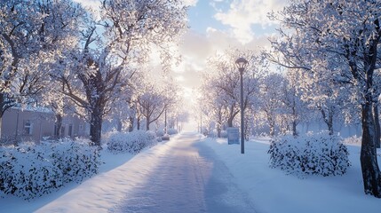 Obraz premium Alley in Snowy Morning.
