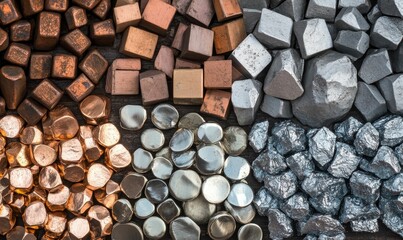 Metallic nuggets, various shapes, sizes, colors.