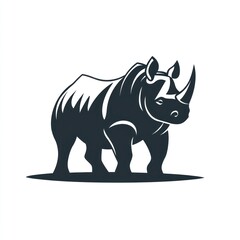 Obraz premium A stylized black and white illustration of a rhinoceros standing on a small shadow.