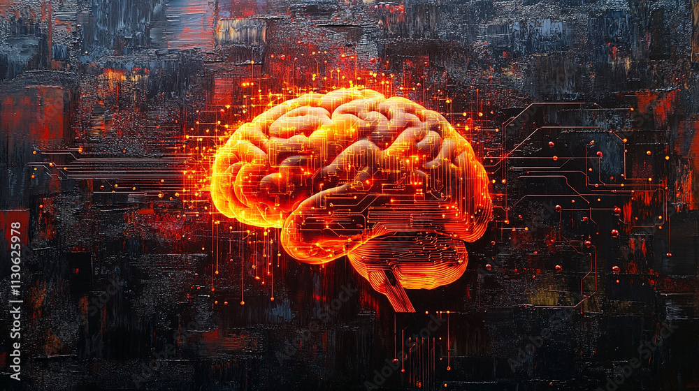Poster ai generates a glowing brain on a dark microchip exploring enhancedsr technology in a futuristic env