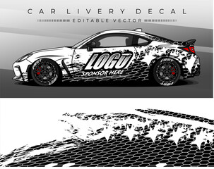 Car wrap decal design with abstract vector. Livery car sticker abstract motif. Editable Vector. Suitable for racing, rally, daily use, etc