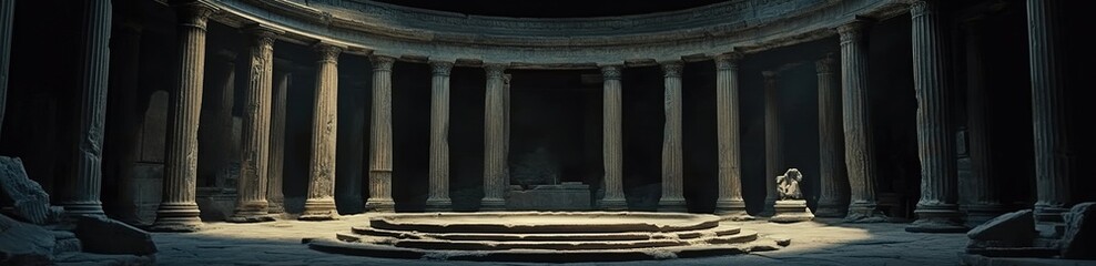 Obraz premium A large circular stone arena with tall pillars, a fantasy setting