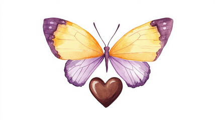 Obraz premium whimsical watercolor illustration of butterfly with heart