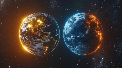 Fototapeta premium Dual Earth Globes Night Lights Space Planet Galaxy Cosmic