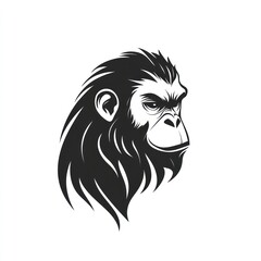 Obraz premium Monochrome illustration of a chimpanzee's head in profile view.