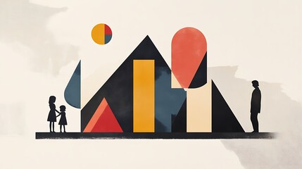 Geometric family-themed artwork with a modern aesthetic, designed for sleek and innovative presentations. 