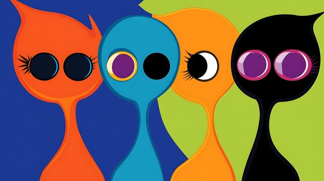 Simple and eye-catching clip art featuring a family of four with distinct yet complementary colors, perfect for universal appeal. 