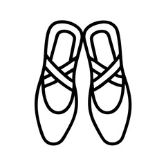 ballet slippers icon, dance day line art, dance icon - simple black line art icon of ballet slippers, for dance day celebrations. dancer vector art. © Waliul