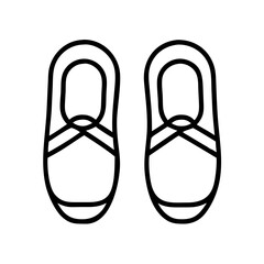 ballet slippers icon, dance day line art, dance icon - simple black line art icon of ballet slippers, for dance day celebrations. dancer vector art. © Waliul