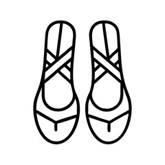 ballet slippers icon, dance day line art, dance icon - simple black line art icon of ballet slippers, for dance day celebrations. dancer vector art. © Waliul