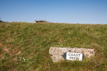 Coast path sign, near Helford estuary, Cornwall England