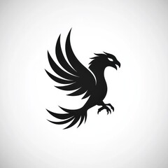 Silhouette of a soaring mythical bird with wide wings, powerful talons, and a fierce expression.
