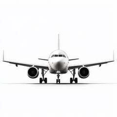 Obraz premium Front view of a modern passenger airplane on minimalist background