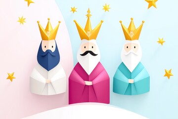 Generative AI Online Banner for Three Kings Day Epiphany Poster | Cartoon Style Festive Scene