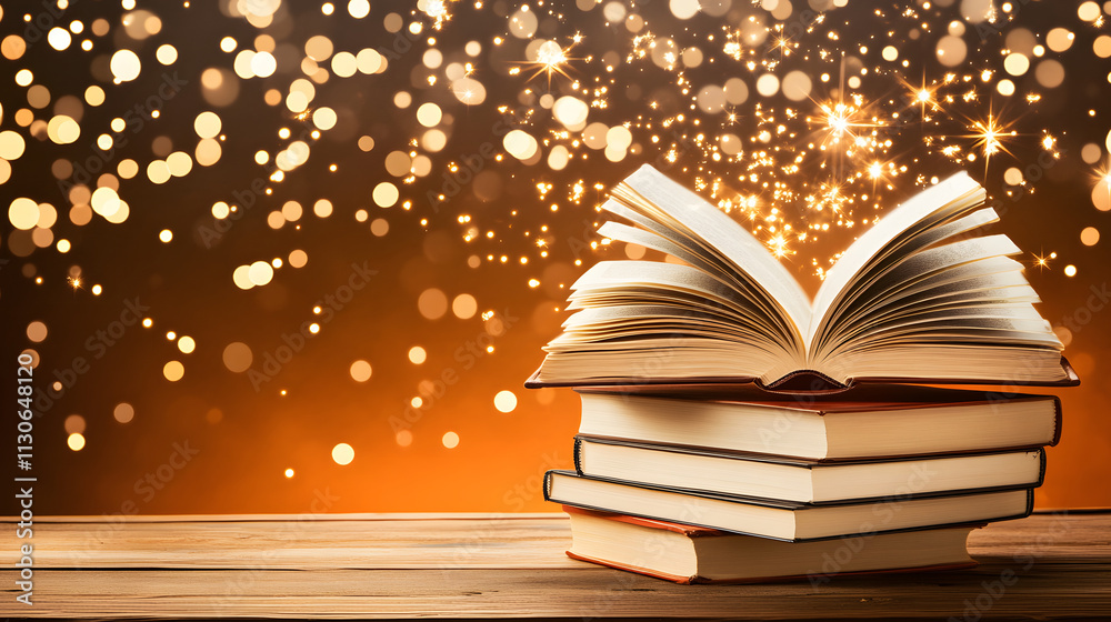 Poster a magical scene featuring an open book surrounded by sparkling lights, symbolizing the power of read