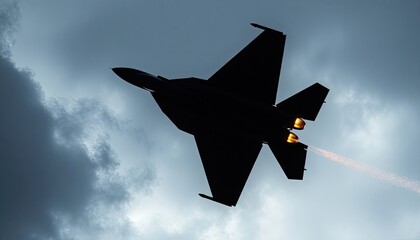 Black fighter jet flying through dark clouds, glowing orange contrails leaving a trail behind. Black Wallpaper, 4K HD Wallpapers