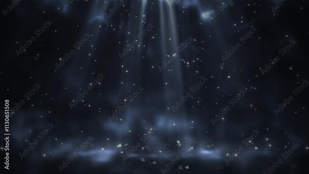 Wall mural christmas volumetric light rays with shiny particles and smoke background loop