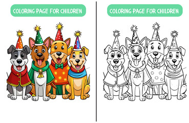 Fototapeta premium Set of cartoon animals. Coloring page.