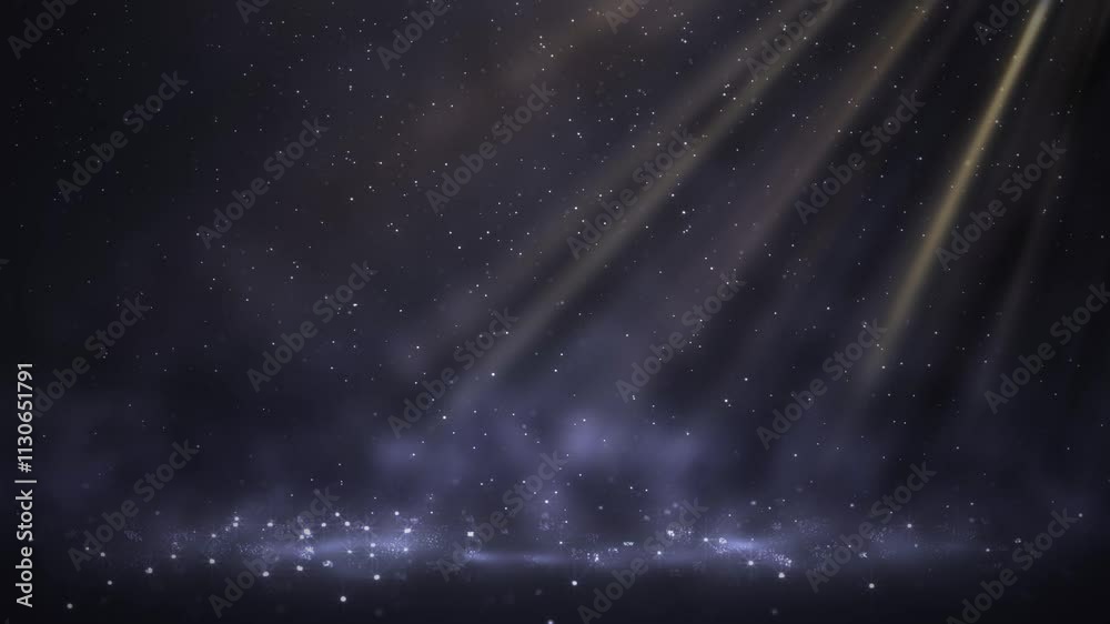 Wall mural christmas volumetric light rays with shiny particles and smoke background loop