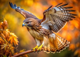 Fototapeta premium Majestic Red-Tailed Hawk Soaring, Wind Gust, Action Shot, Wildlife Photography, Bird of Prey
