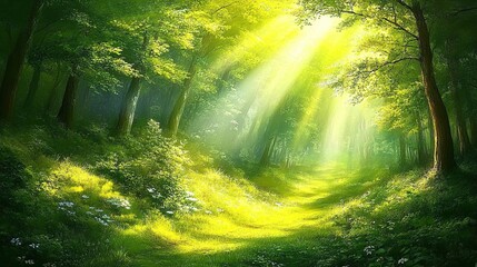 Obraz premium sun rays through the forest