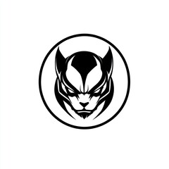 Black and white fierce cat head logo in a circle.