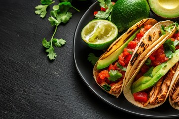 Delicious plant-based tacos with jackfruit and avocado fresh ingredients kitchen setting culinary art close-up view for plant-based food enthusiasts