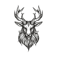 Vector mythical satyr portrait. Beautiful vintage engraving illustration, emblem, icon, logo. Black lines isolated on white background. Faun black and white woodcut stamp mystical creatures